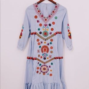 Pinstripe maxi with embroidered detail